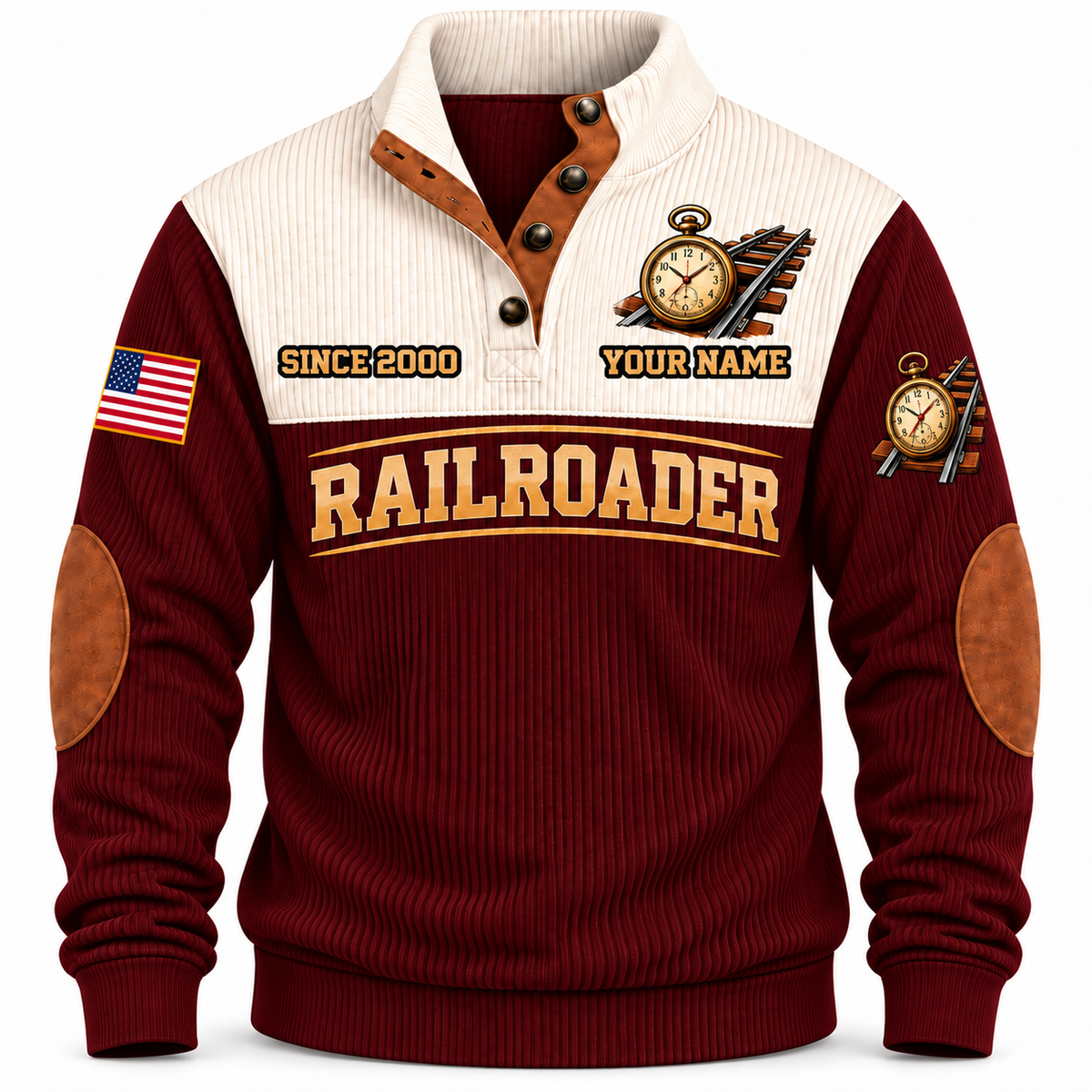 Personalized Railroader Knowledge Carried Forward Sports Sweatshirt — jujube red standalone front with YOUR NAME and SINCE 2000 preview