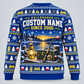 Railroader Gone Fishing Christmas crewneck back with illustrative name/year text