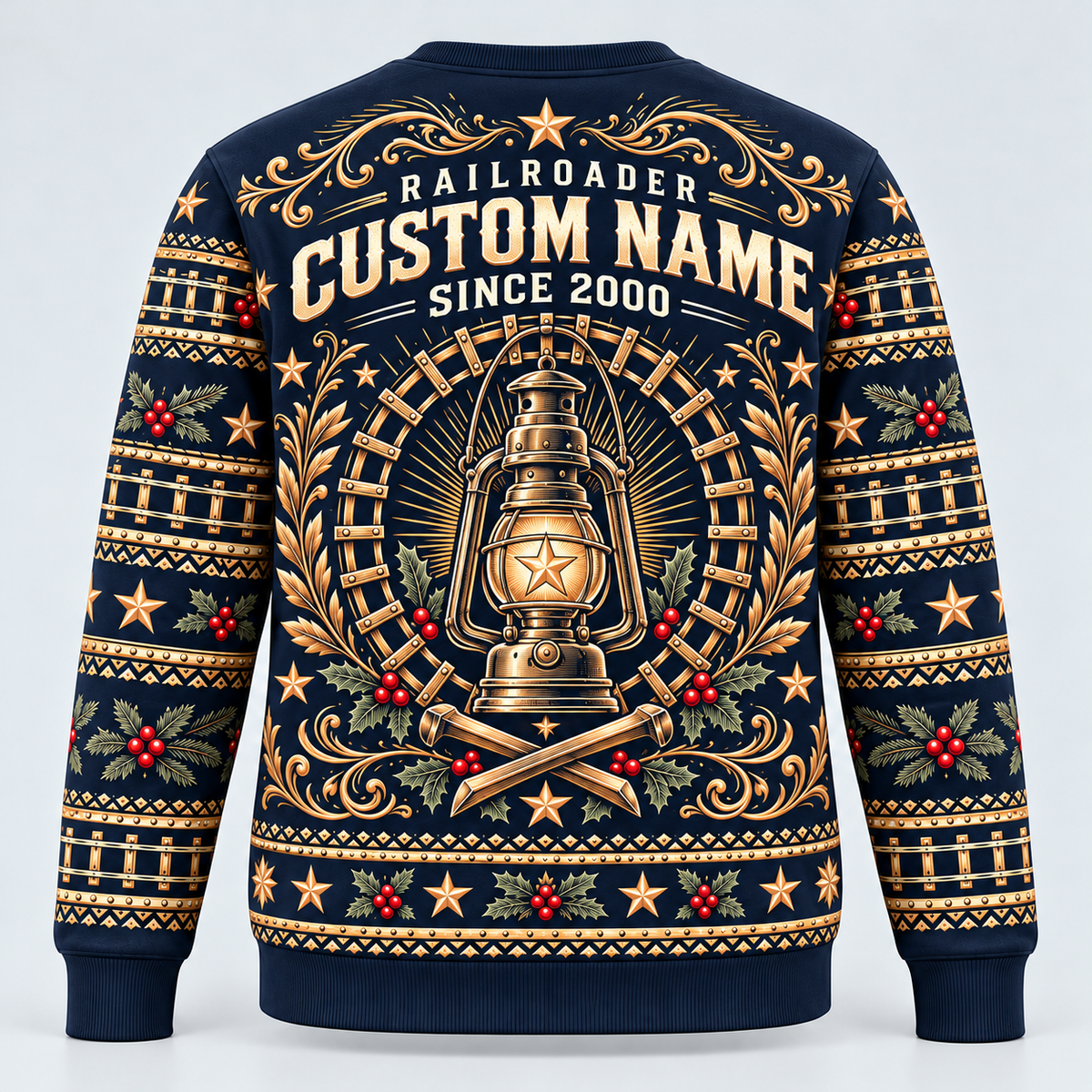 Railroader Heritage Holiday crewneck back with illustrative name/year text