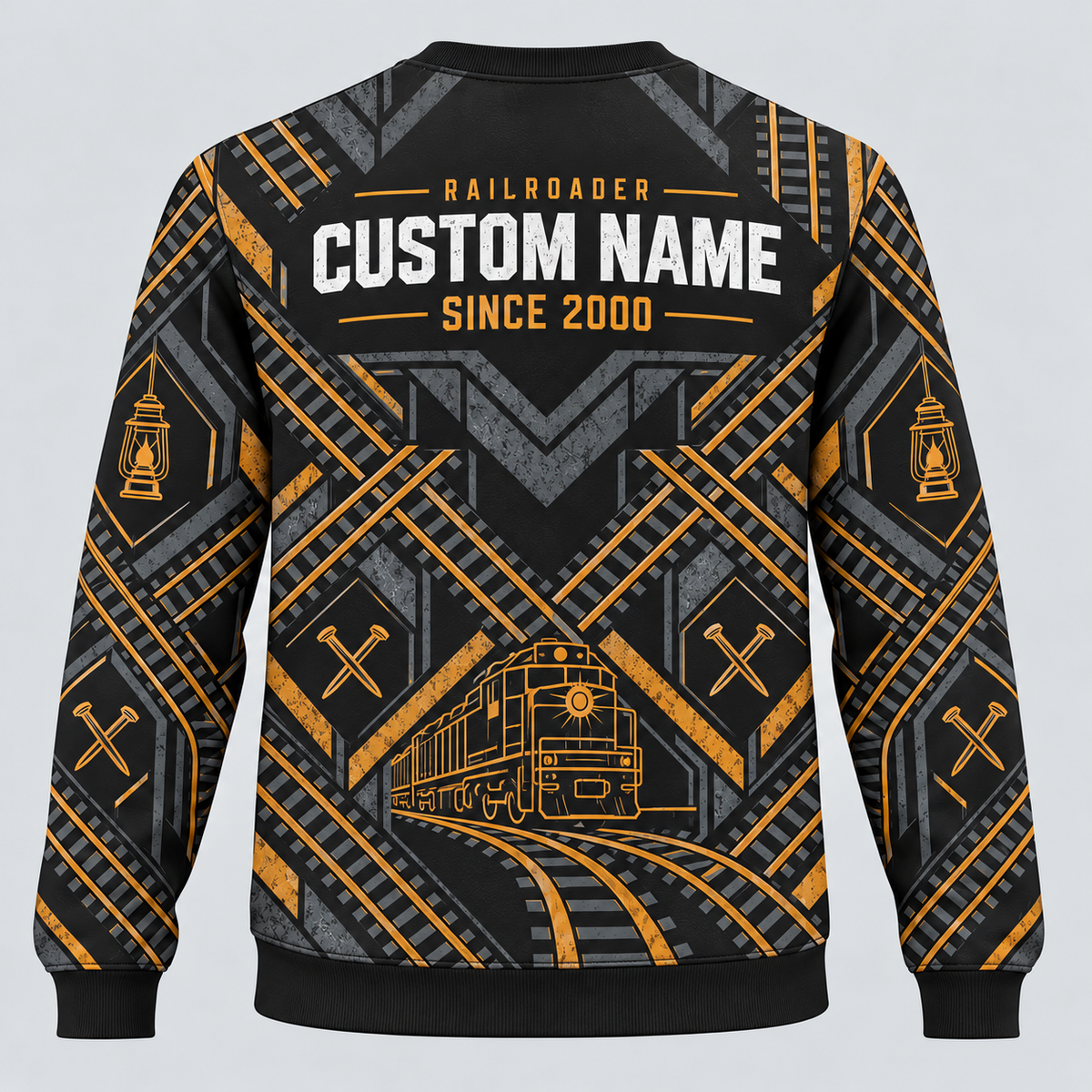 Railroader Track Rhythm crewneck back with illustrative name/year text