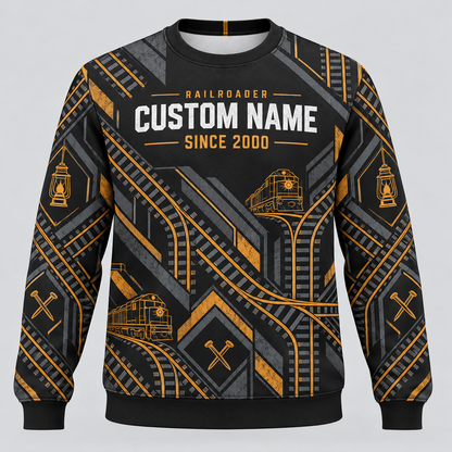 Railroader Track Rhythm crewneck front with CUSTOM NAME and SINCE 2000 placeholders