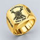 Gold Railroader Classic Emblem Name and Year ring with railway wheel, crossed spikes and track artwork and illustrative CUSTOM NAME and SINCE 2000