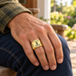 Gold Railroader Signature Crest ring worn in a safe off-duty setting