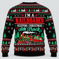 Railroader Christmas sweater back with locomotive, gifts and Keeping Christmas On Track message
