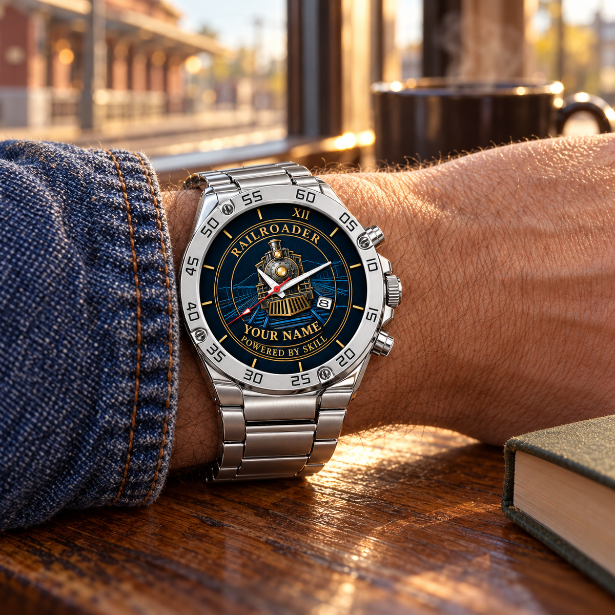 Personalized Railroader Stainless Steel Watch - Heritage Dial - silver off-duty lifestyle hero