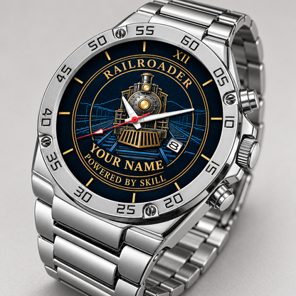 Personalized Railroader Stainless Steel Watch - Heritage Dial - silver standalone product view