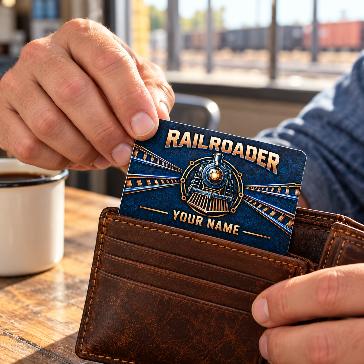 Personalized Railroader Aluminum Wallet Card - Craft Camo - dark-navy lifestyle hero