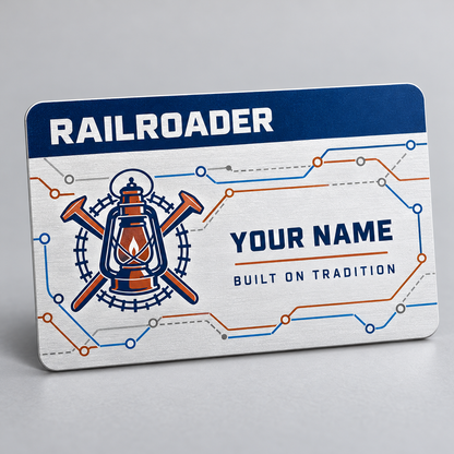 Personalized Railroader Aluminum Wallet Card - Signature Stripe - silver-navy standalone product view