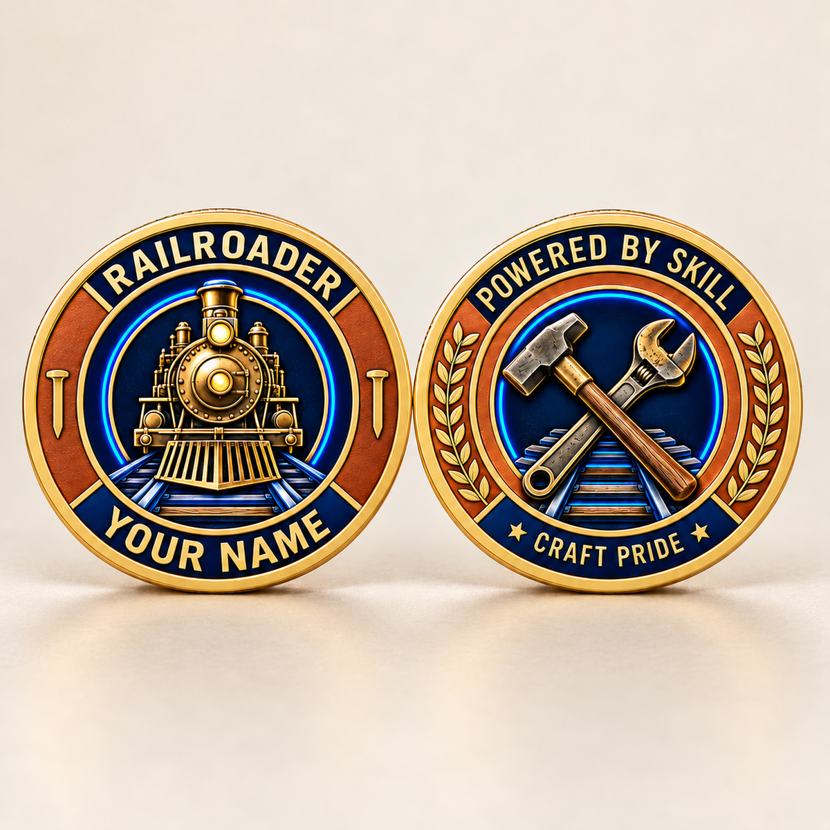 Personalized Railroader Challenge Coin - Heritage Tribute - gold standalone product view