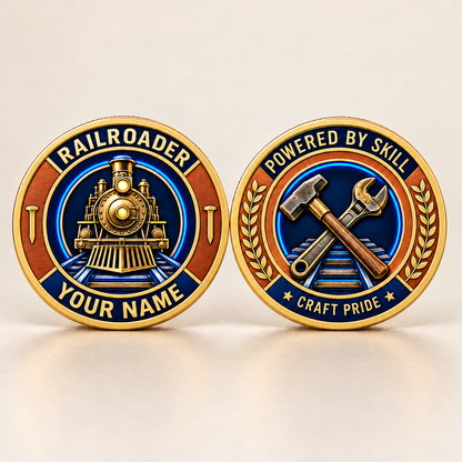 Personalized Railroader Challenge Coin - Heritage Tribute - gold standalone product view