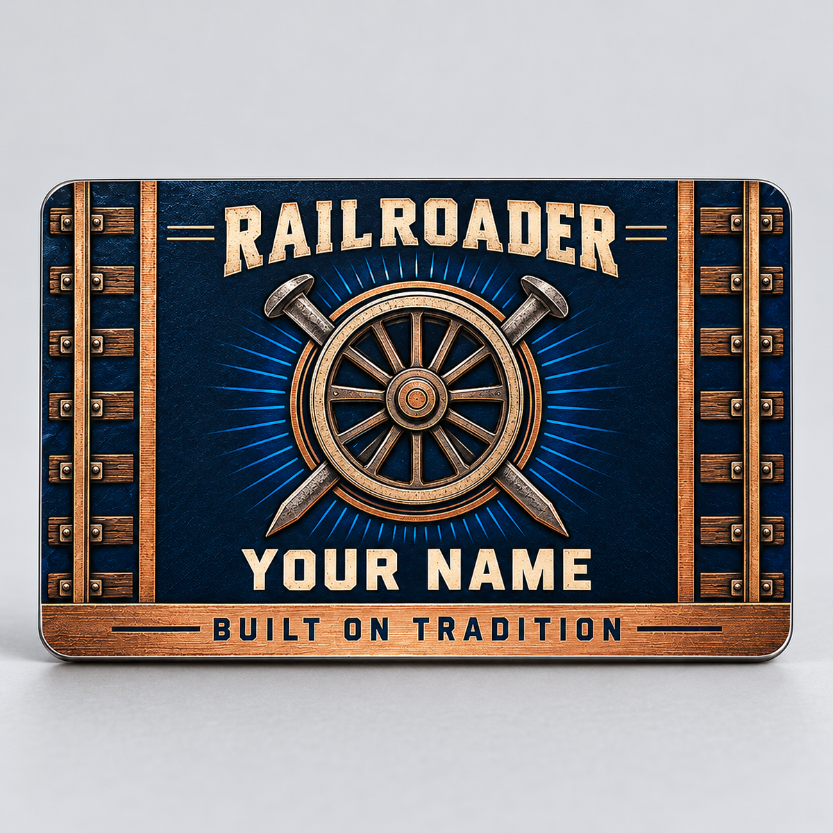 Personalized Railroader Aluminum Wallet Card - Toolmark Heritage - navy-bronze standalone product view