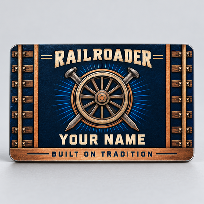 Personalized Railroader Aluminum Wallet Card - Toolmark Heritage - navy-bronze standalone product view