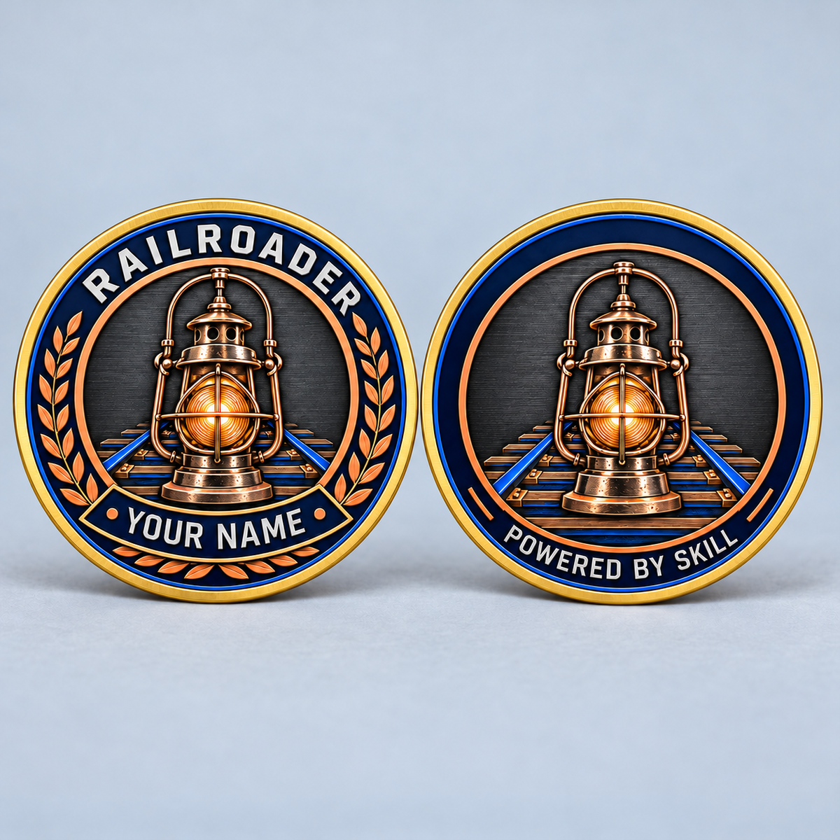 Personalized Railroader Challenge Coin - Legacy Laurel - gold standalone product view