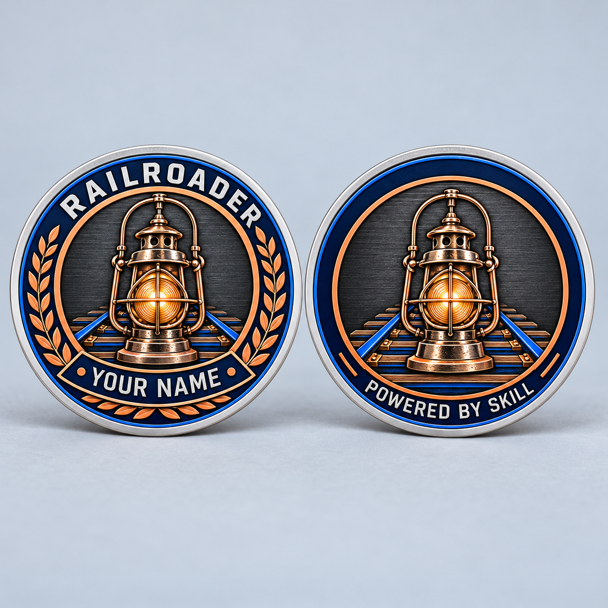 Personalized Railroader Challenge Coin - Legacy Laurel - silver standalone product view