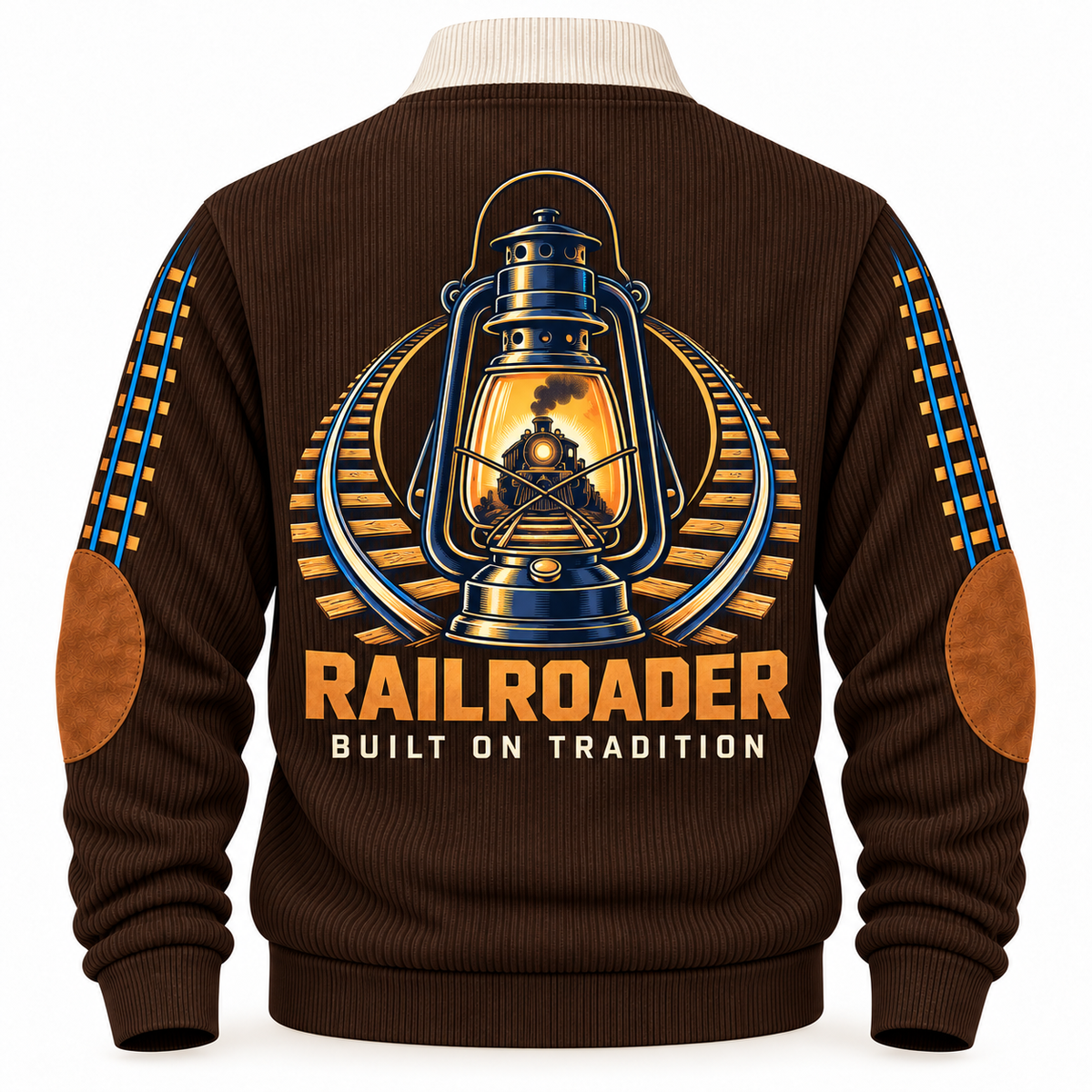 Personalized Railroader Heritage Lantern Sports Sweatshirt — brown standalone back artwork detail