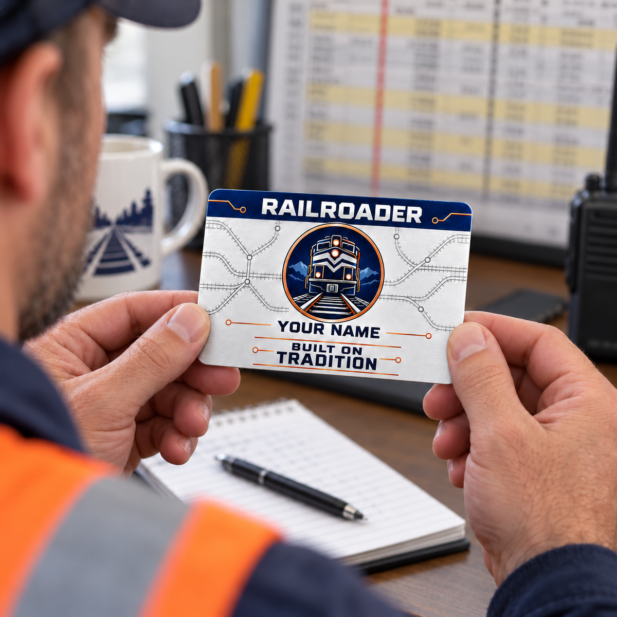 Personalized Railroader Aluminum Wallet Card - Everyday Dedication - silver-navy lifestyle hero