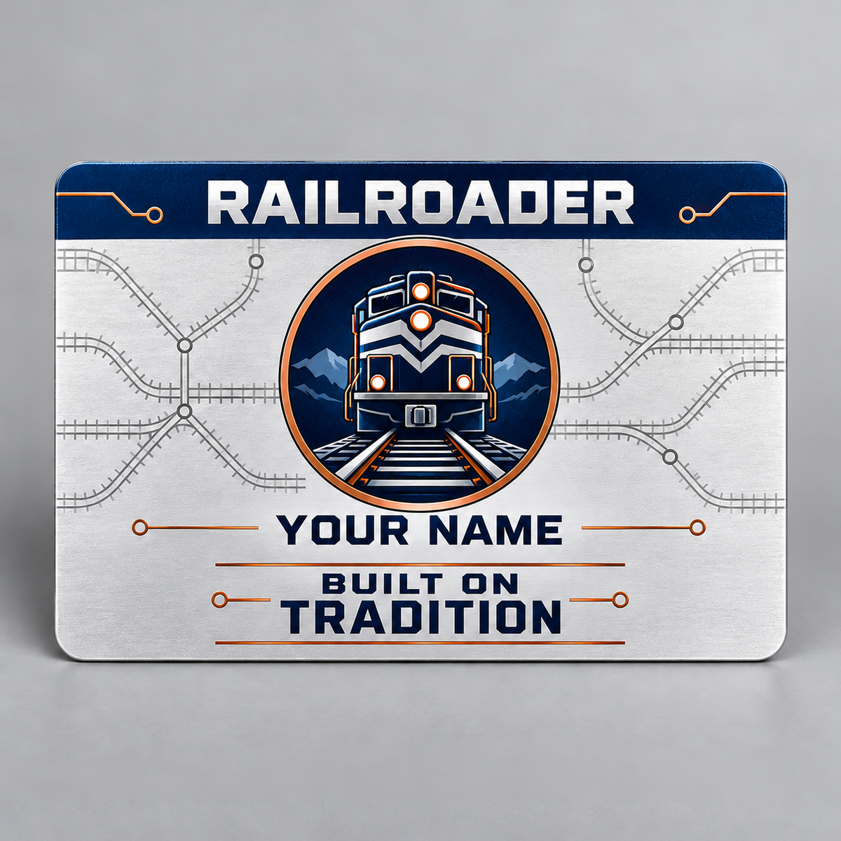 Personalized Railroader Aluminum Wallet Card - Everyday Dedication - silver-navy standalone product view
