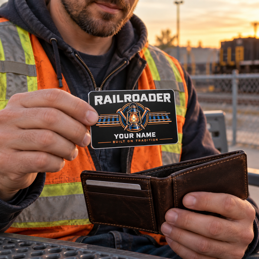 Personalized Railroader Aluminum Wallet Card - Midnight Pride - black lifestyle hero