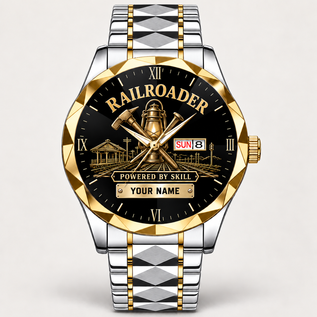Personalized Railroader Crystal Metal Watch - Faceted Legacy - silver gold standalone product view