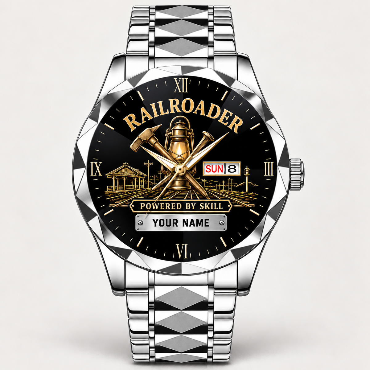 Personalized Railroader Crystal Metal Watch - Faceted Legacy - steel standalone product view