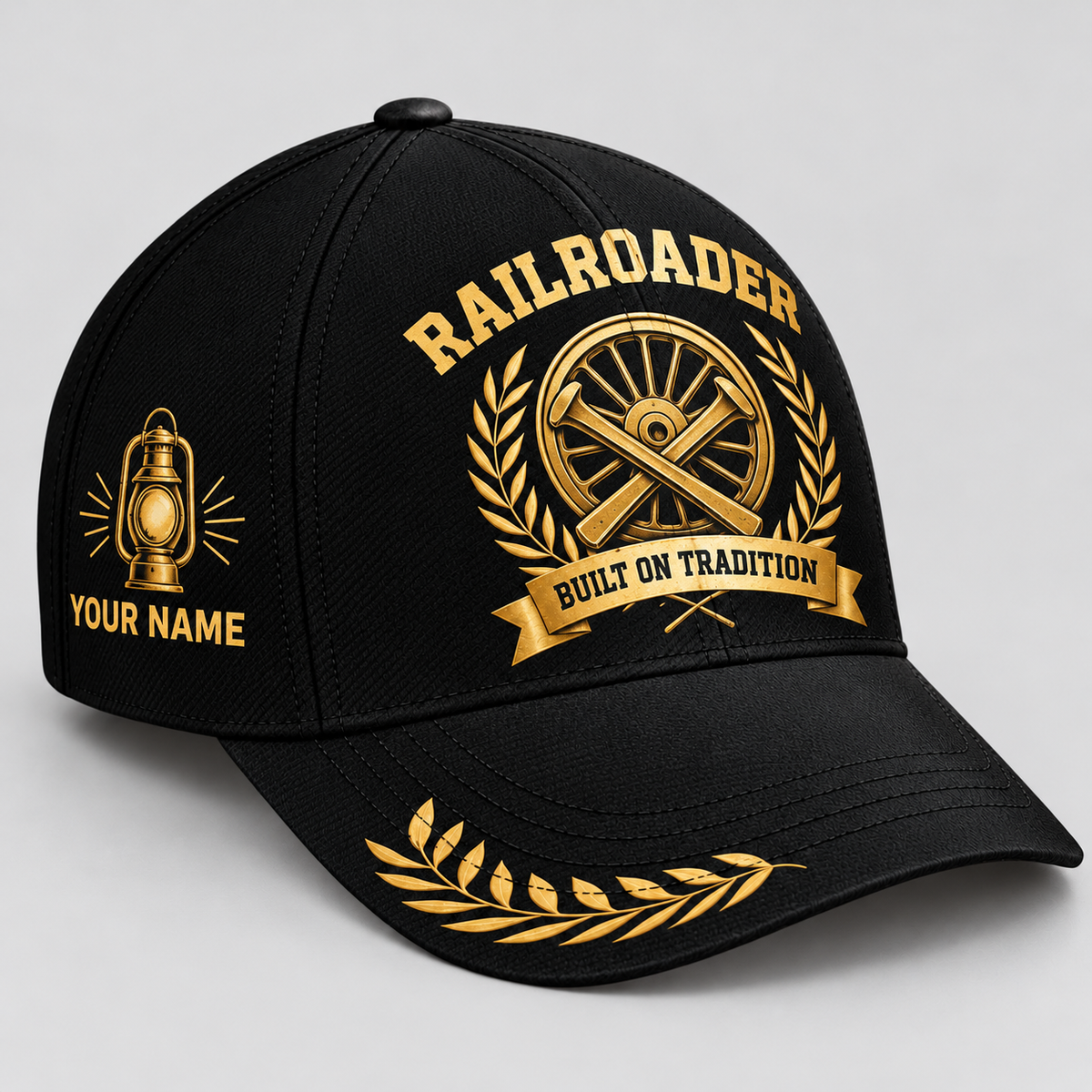 Personalized Railroader Baseball Cap - Black Gold Legacy - black-gold standalone product view