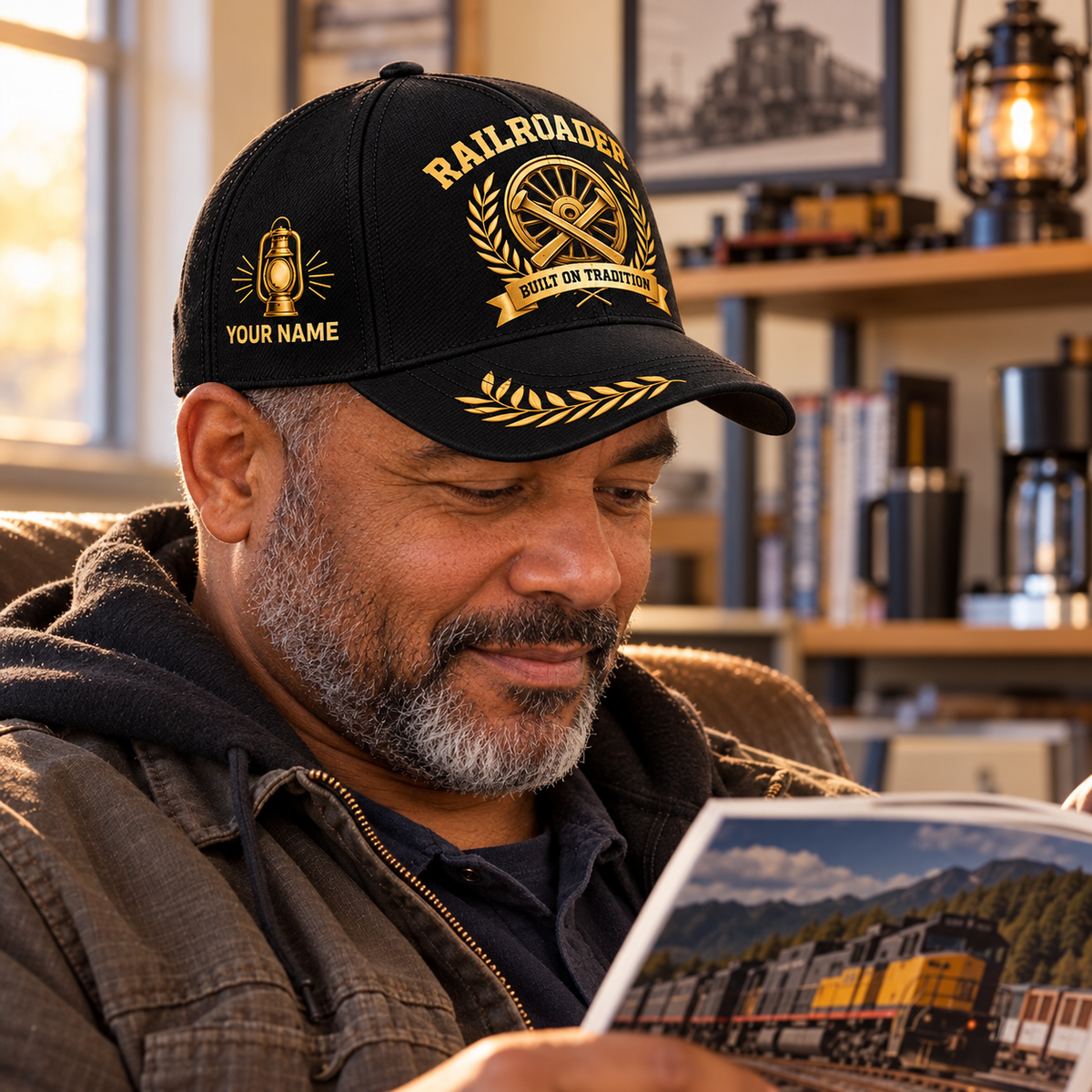 Personalized Railroader Baseball Cap - Black Gold Legacy - black-gold lifestyle hero