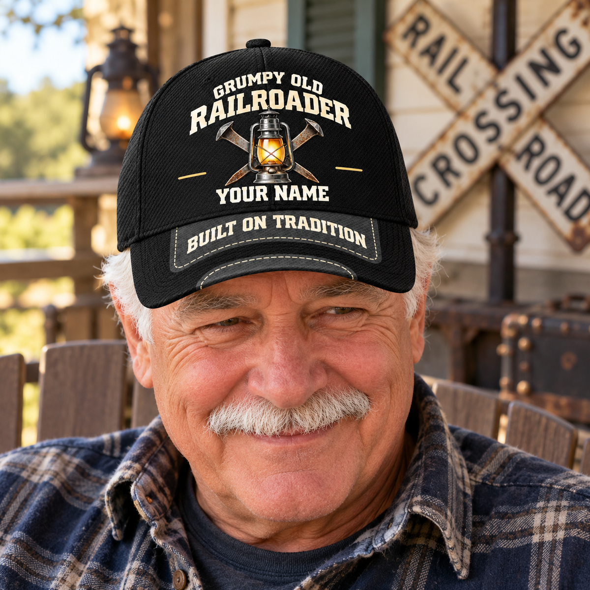 Personalized Railroader Grumpy Old Baseball Cap - black lifestyle hero