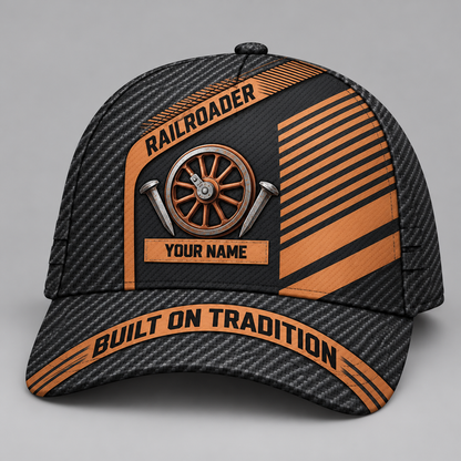 Personalized Railroader Diagonal Workshop Baseball Cap - charcoal-copper standalone product view