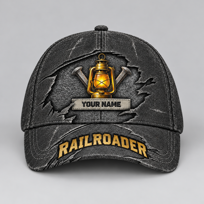 Personalized Railroader Rugged Workshop Baseball Cap - charcoal standalone product view
