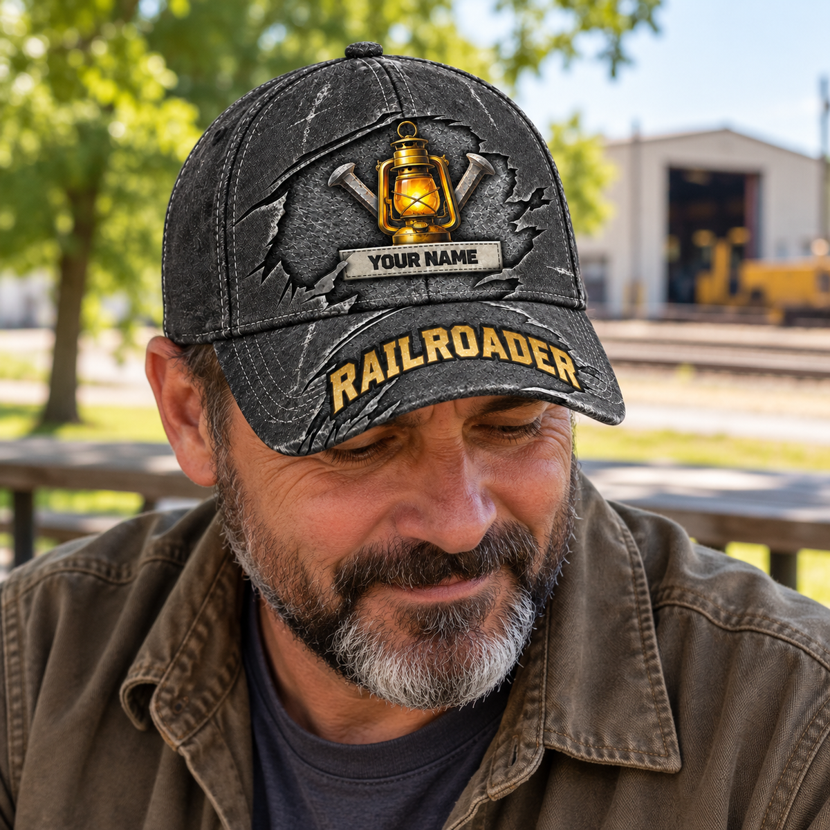 Personalized Railroader Rugged Workshop Baseball Cap - charcoal lifestyle hero
