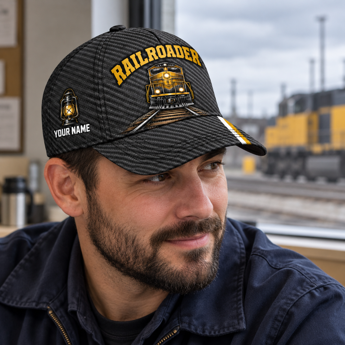 Personalized Railroader Carbon Stripe Baseball Cap - charcoal-gold lifestyle hero