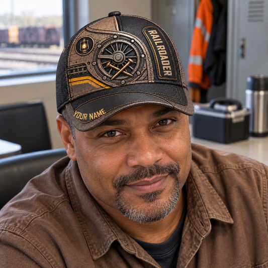 Personalized Railroader Industrial Steel Baseball Cap - steel-bronze lifestyle hero