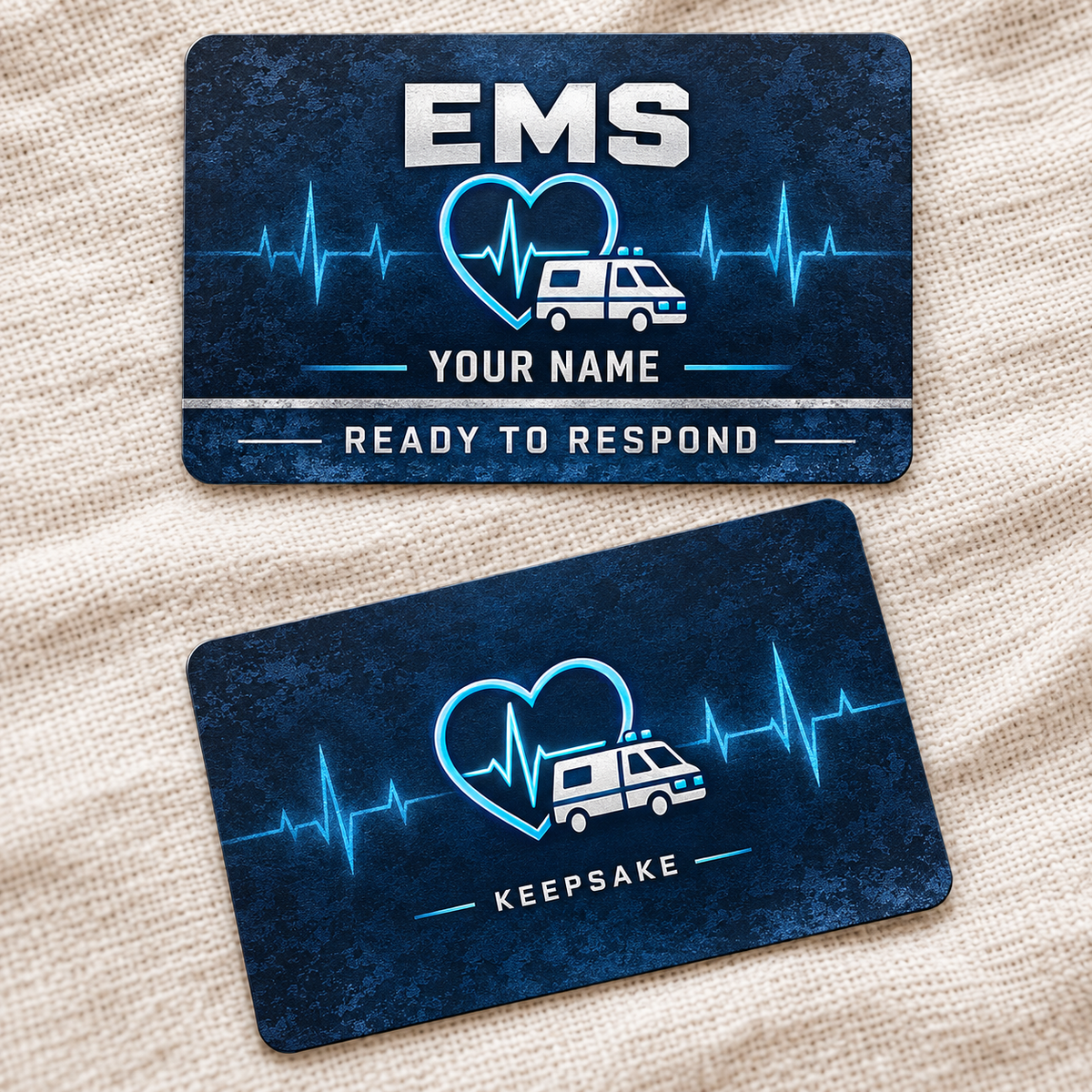 Personalized ems aluminum wallet card with craft camo occupational artwork.