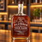 Personalized plumber whiskey bottle with milestone label occupational artwork.
