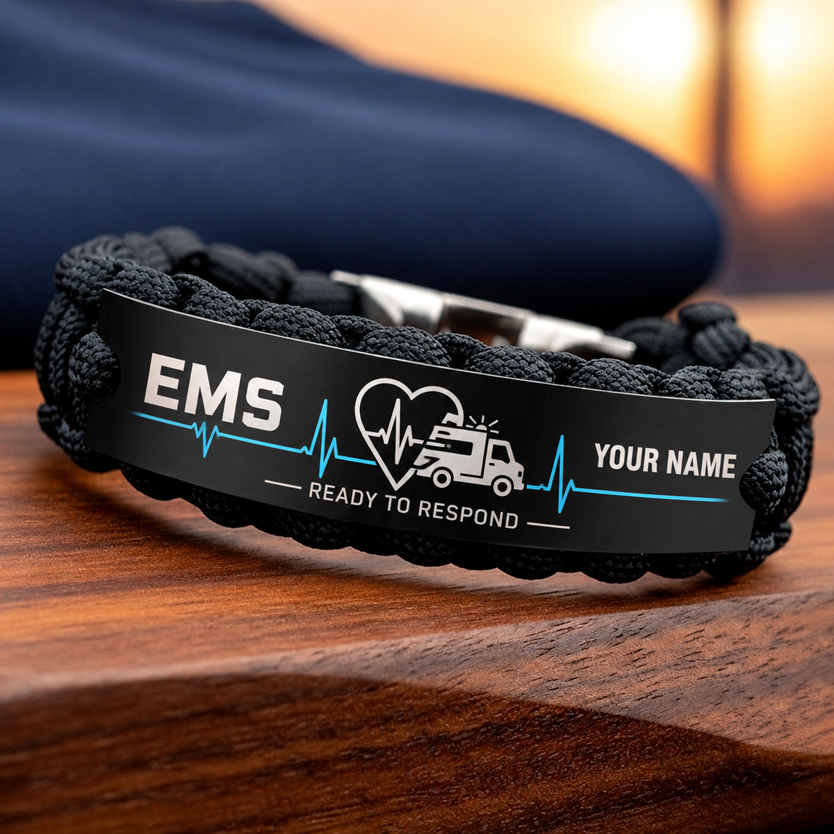 Personalized ems braided bracelet with crew bond occupational artwork.