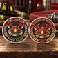 Personalized fire fighter challenge coin with legacy laurel occupational artwork.