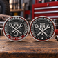 Personalized mechanic challenge coin with legacy laurel occupational artwork.