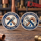 Personalized plumber challenge coin with legacy laurel occupational artwork.
