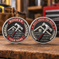Personalized roofer challenge coin with legacy laurel occupational artwork.