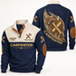 Personalized carpenter sports sweatshirt with heritage collar occupational artwork.