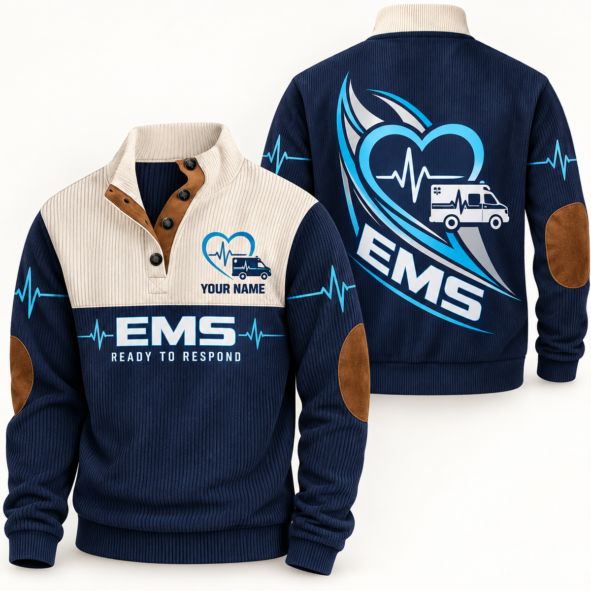 Personalized ems sports sweatshirt with heritage collar occupational artwork.