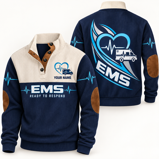 Personalized ems sports sweatshirt with heritage collar occupational artwork.