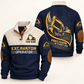 Personalized excavator operator sports sweatshirt with heritage collar occupational artwork.