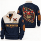 Personalized fire fighter sports sweatshirt with heritage collar occupational artwork.