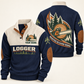 Personalized logger sports sweatshirt with heritage collar occupational artwork.