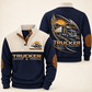 Personalized trucker sports sweatshirt with heritage collar occupational artwork.
