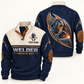 Personalized welder sports sweatshirt with heritage collar occupational artwork.