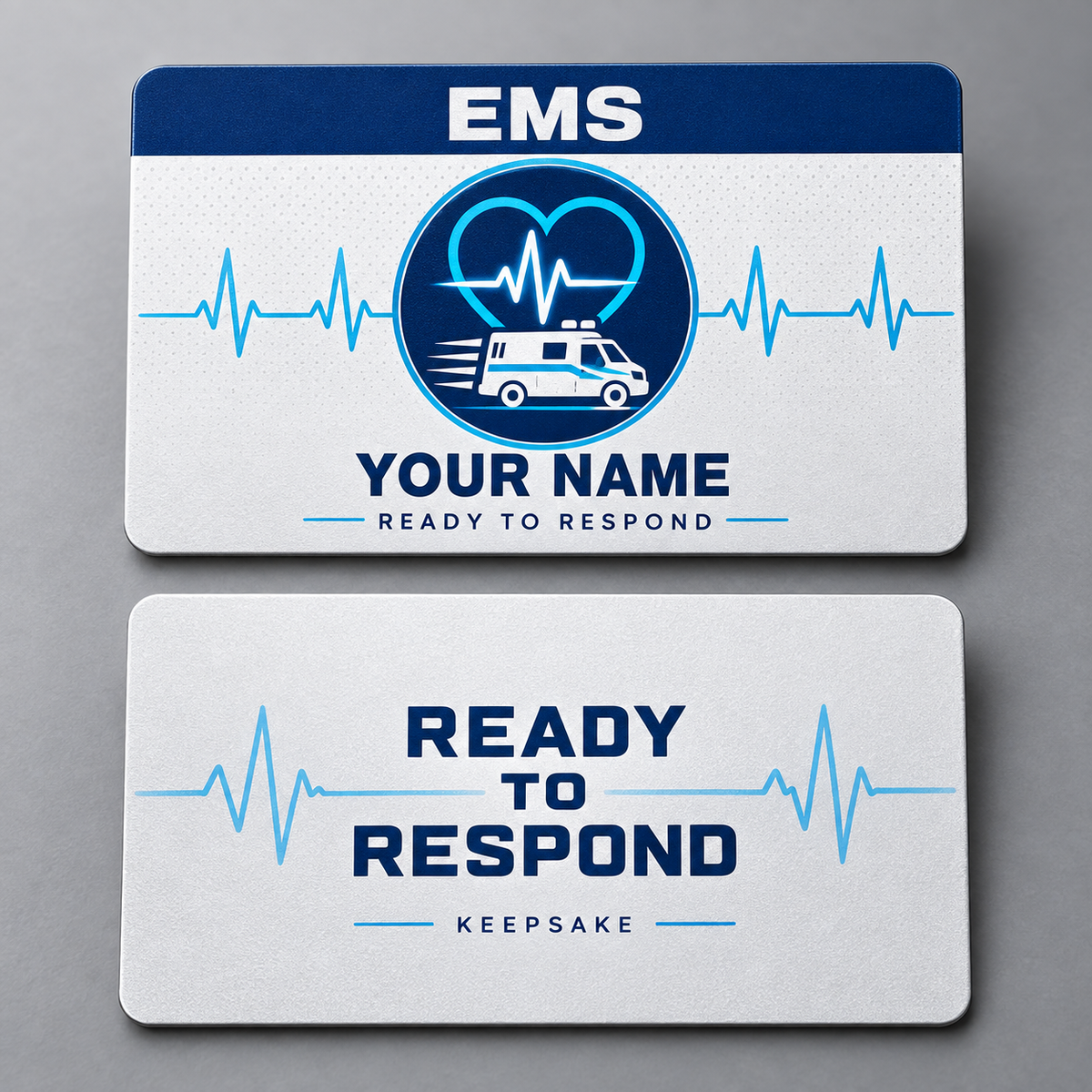 Personalized ems aluminum wallet card with everyday dedication occupational artwork.