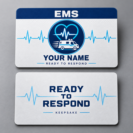 Personalized ems aluminum wallet card with everyday dedication occupational artwork.