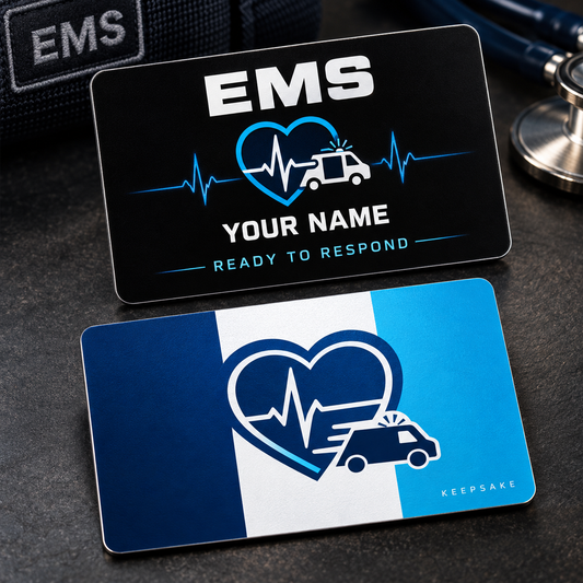 Personalized ems aluminum wallet card with midnight pride occupational artwork.